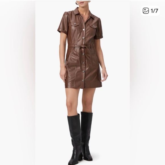 PAIGE Dresses & Skirts - PAIGE Amina Faux Leather Brown Minidress